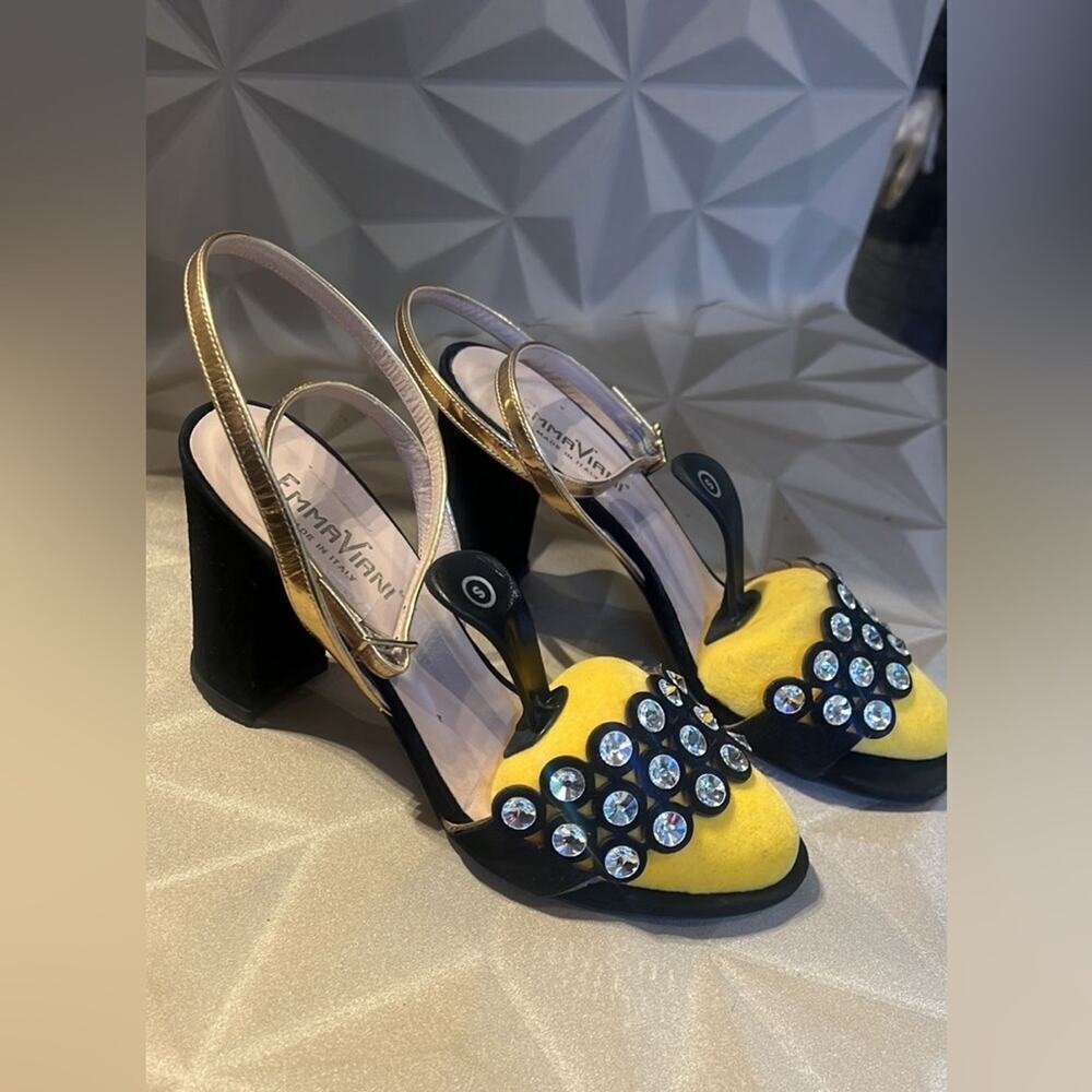 Emma Viani Black Studded Slingback Heels EU 37 Made in Italy Party Shoe